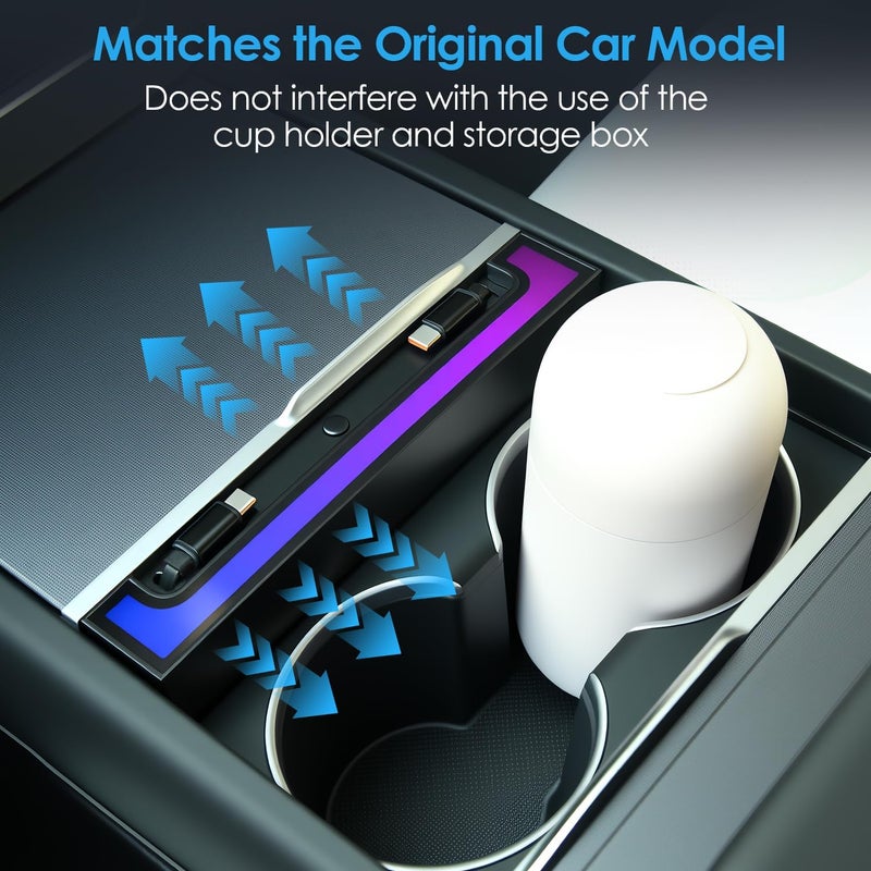 Arcoche USB Hub for Tesla Model Y Juniper 2025-2026 & Model 3 Highland 2024-2025, 120W USB-C Fast Charging with Retractable Cables, 2-Port Center Console Adapter with RGB Ambient Lighting - Image 5